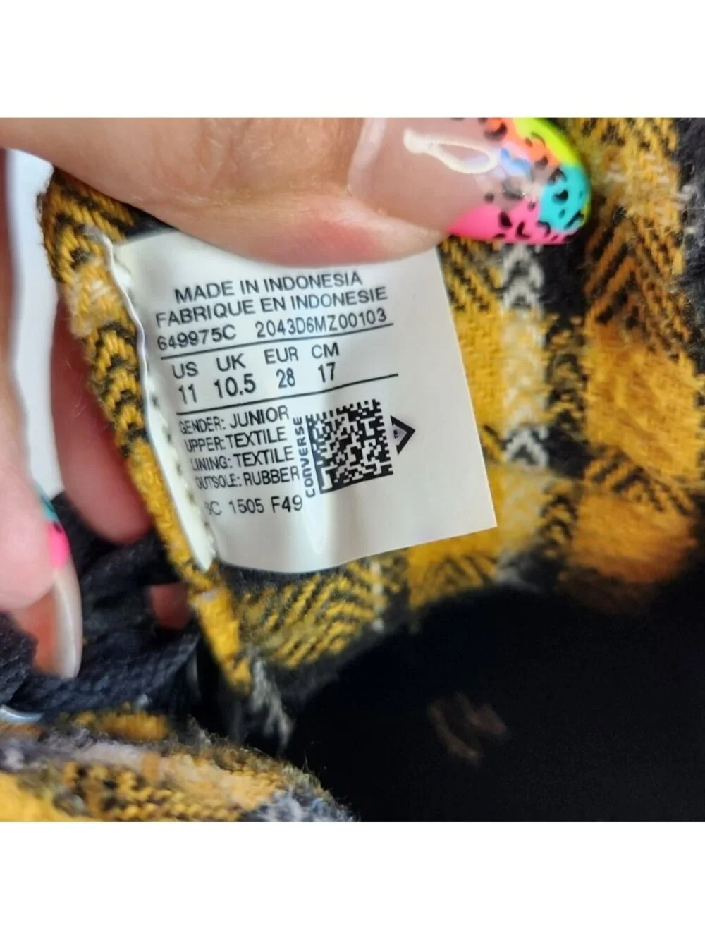 Converse Kids Black Gray Hi Top Sneakers Shoes Yellow Plaid Skater School 11